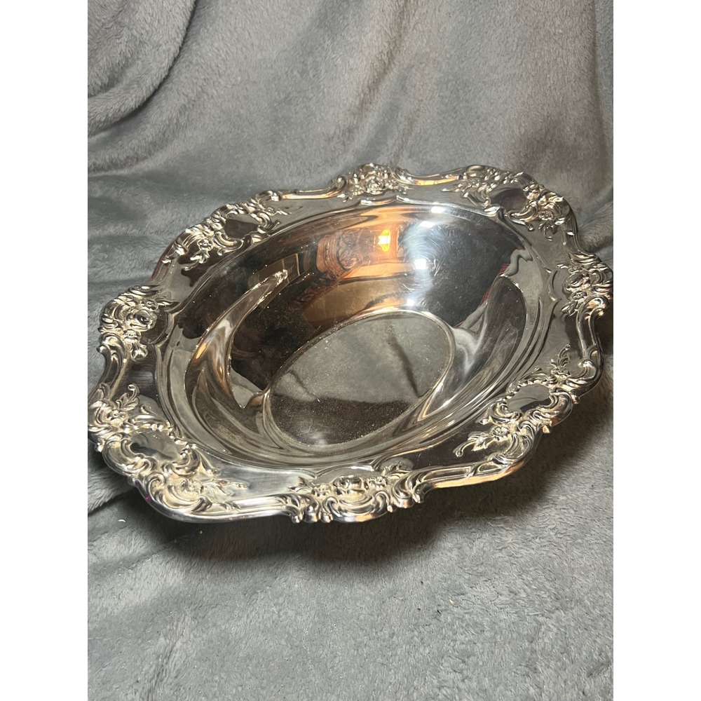 Vintage Towle Silverplate Oval Serving Bowl Dish Rose Scroll Rim 12x10 Ornate